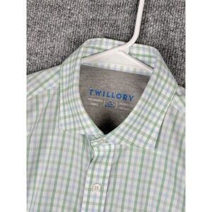 Twillory Performance Shirt Men 16 34-35 Tailored Fit Green Blue Check Coolmax